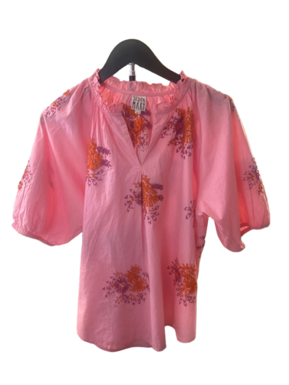 Women's Sister Mary Pink Embroidered Blouse L